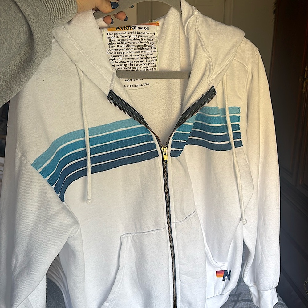 Aviator Nation Zip Up White with blue stripes